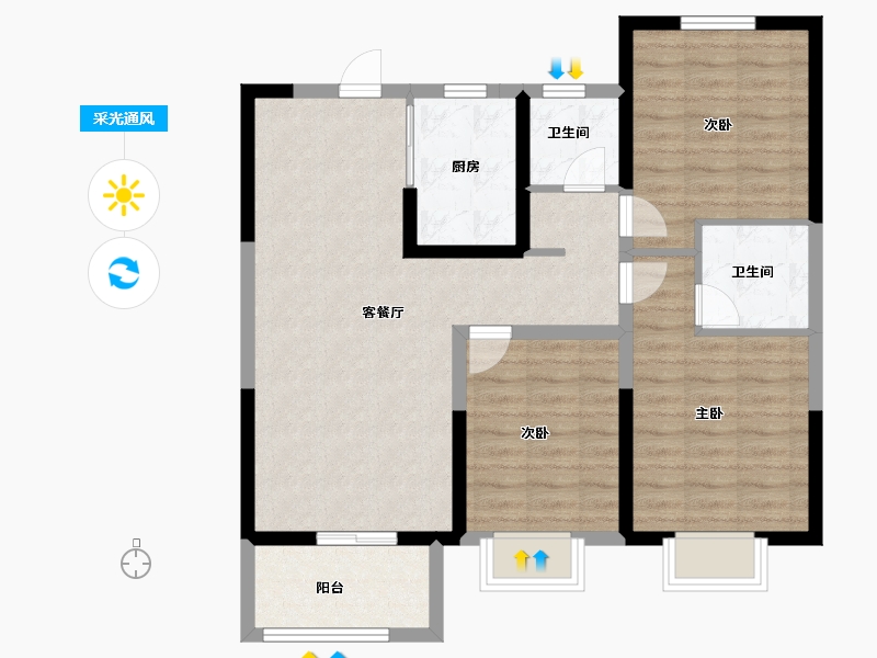 山东省-聊城市-孟达裕昌学府艺境-87.20-户型库-采光通风