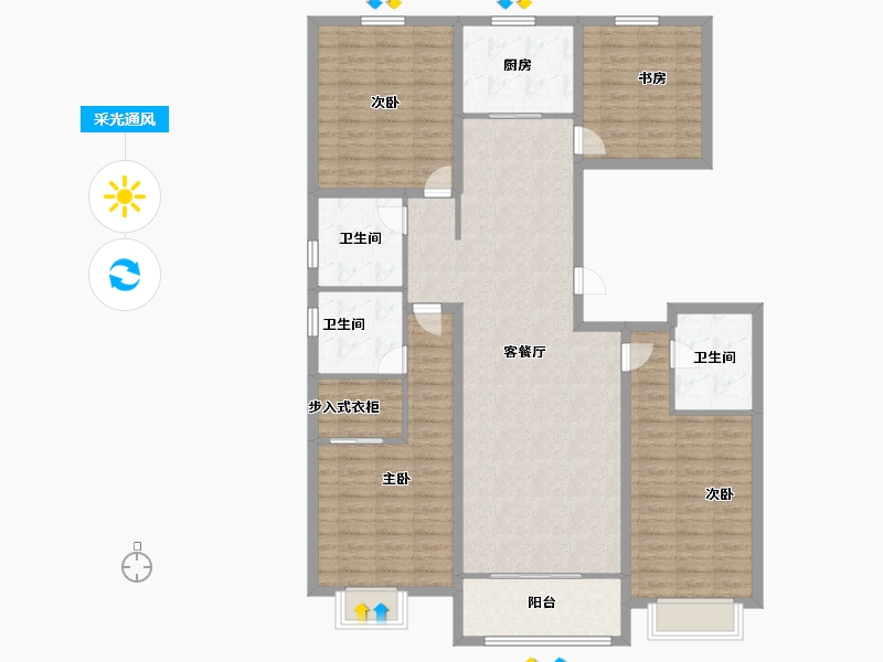 山东省-聊城市-孟达中央帝景-137.10-户型库-采光通风