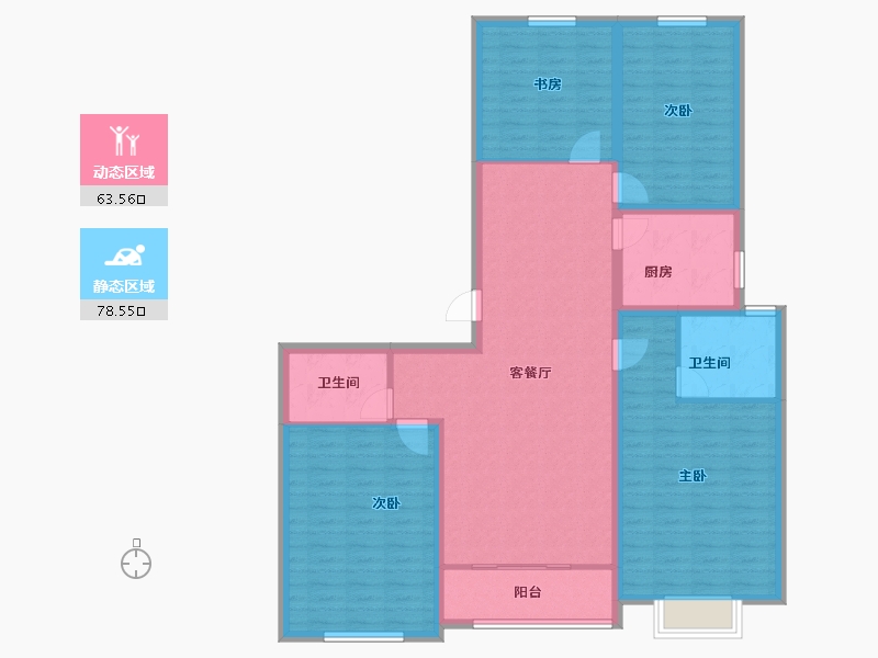 山东省-聊城市-孟达中央帝景-128.70-户型库-动静分区