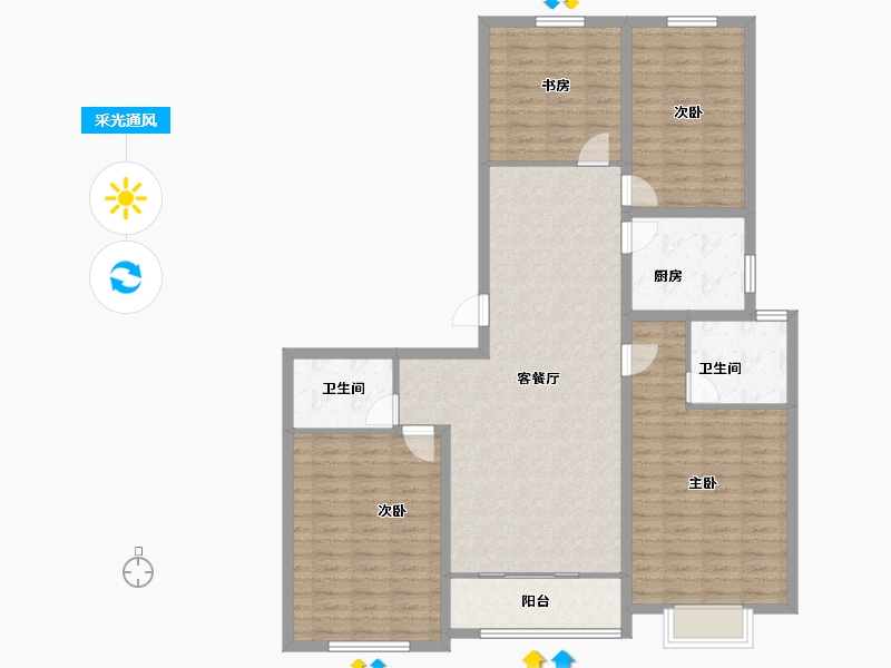 山东省-聊城市-孟达中央帝景-128.70-户型库-采光通风