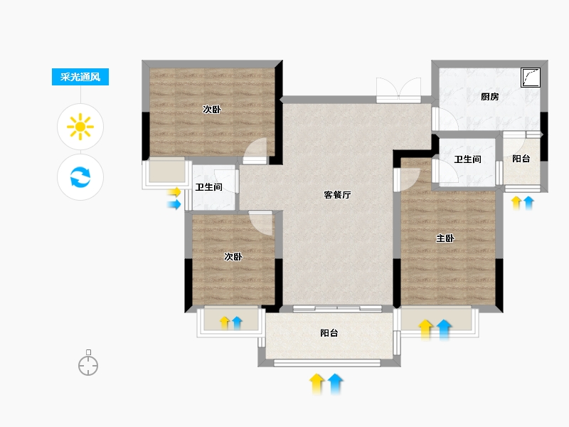 四川省-巴中市-凯邦名门二期-85.89-户型库-采光通风