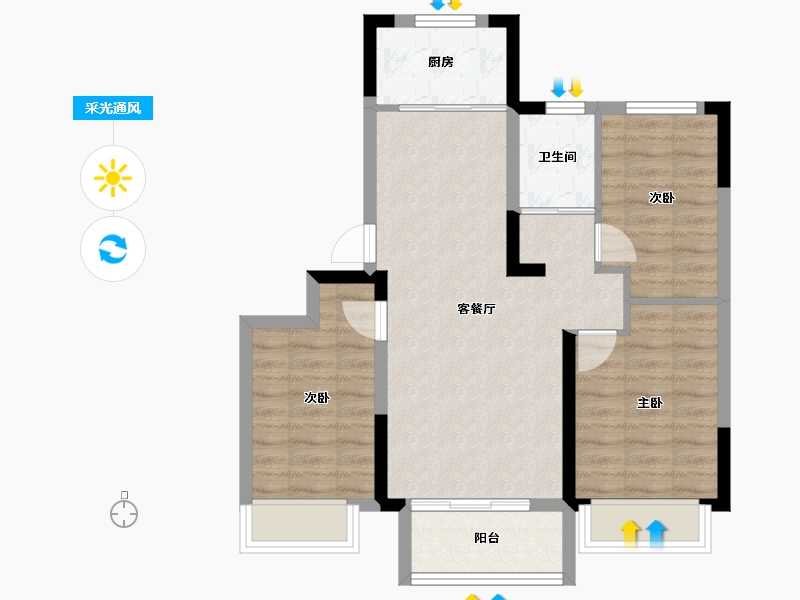 河北省-石家庄市-沧州碧桂园江山樾-69.38-户型库-采光通风