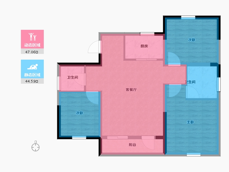 吉林省-吉林市-泊逸·天玺甲第-82.15-户型库-动静分区