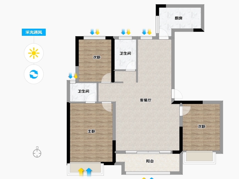 河南省-焦作市-焦作世合万达·玺悦苑-100.16-户型库-采光通风