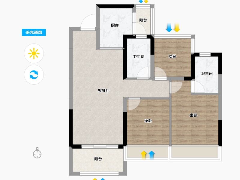 广西壮族自治区-玉林市-北流金科·集美城-74.93-户型库-采光通风