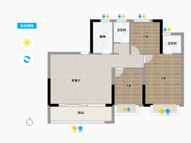 河南省-焦作市-焦作世合万达·玺悦苑-85.44-户型库-采光通风