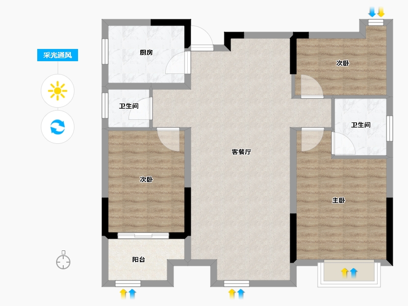 安徽省-淮北市-中房·翡翠岛-95.08-户型库-采光通风