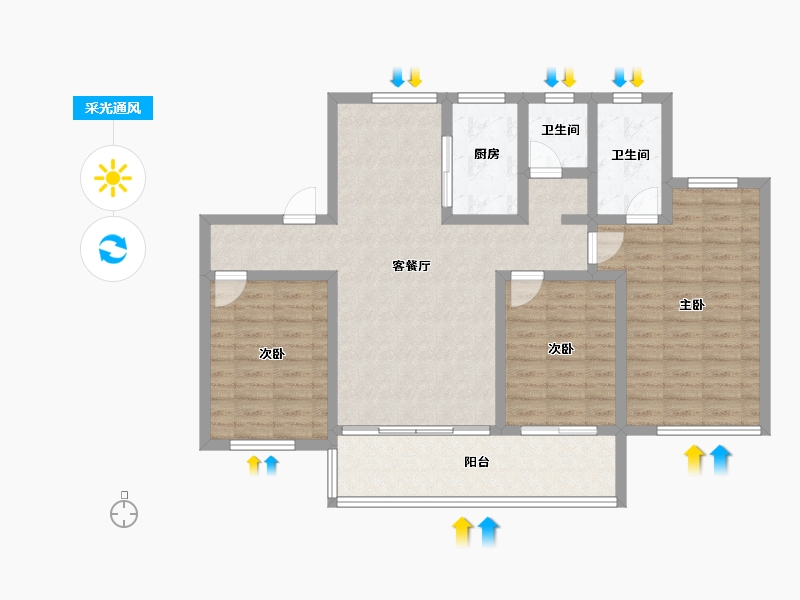 河北省-沧州市-宏宇璟宸雅著-100.92-户型库-采光通风