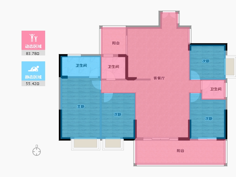 贵州省-贵阳市-贵高速花溪26-127.25-户型库-动静分区