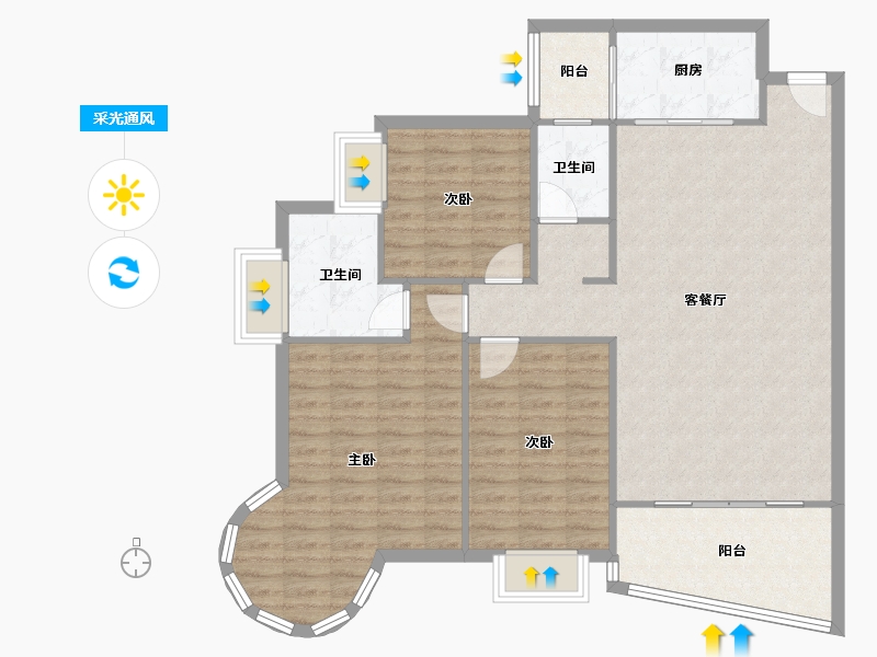 广东省-佛山市-丽日玫瑰·名城-3区-110.00-户型库-采光通风