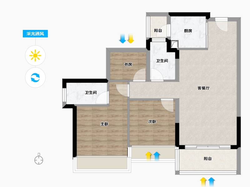 广东省-江门市-龙光龙湖双龙天著-71.14-户型库-采光通风