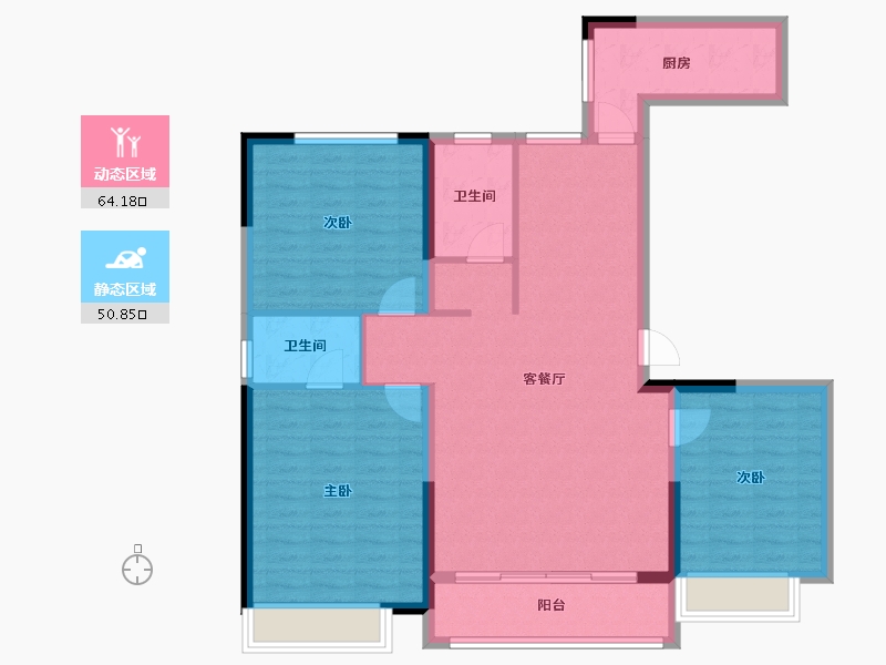 河南省-焦作市-焦作世合万达·玺悦苑-103.44-户型库-动静分区