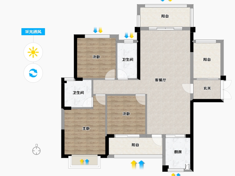 湖南省-郴州市-皇廷凤凰城-104.98-户型库-采光通风