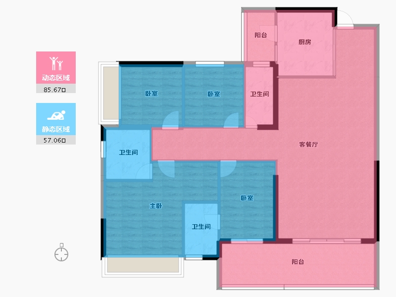 广东省-云浮市-翔顺筠州小镇-130.08-户型库-动静分区