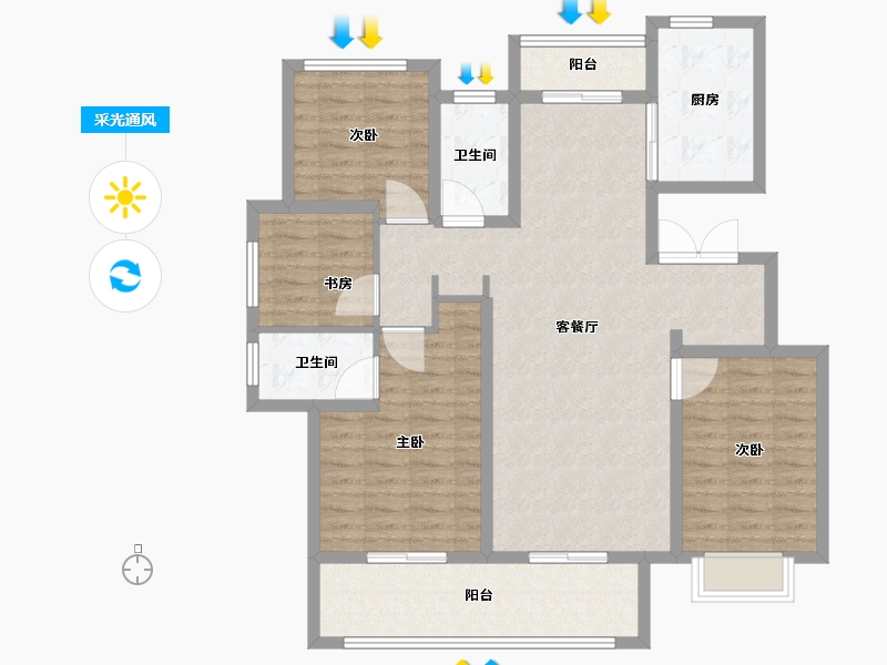 安徽省-阜阳市-太和绿城明月江南-111.01-户型库-采光通风