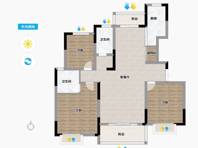 河南省-驻马店市-建业置地澜境-111.17-户型库-采光通风