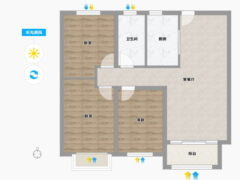 河北省-廊坊市-新城·昕樾-78.54-户型库-采光通风