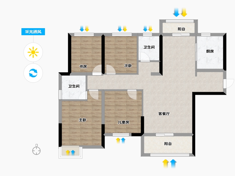 湖南省-长沙市-中建·璟和城-105.86-户型库-采光通风