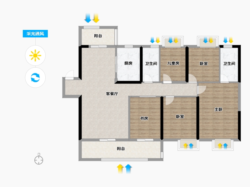 湖南省-长沙市-大汉汉府-132.65-户型库-采光通风