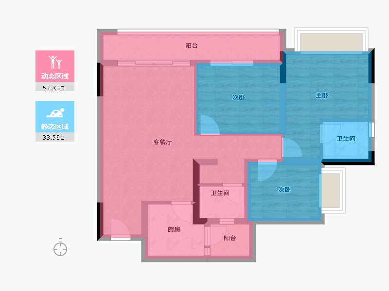 重庆-重庆市-北京城建龙樾生态城-74.85-户型库-动静分区