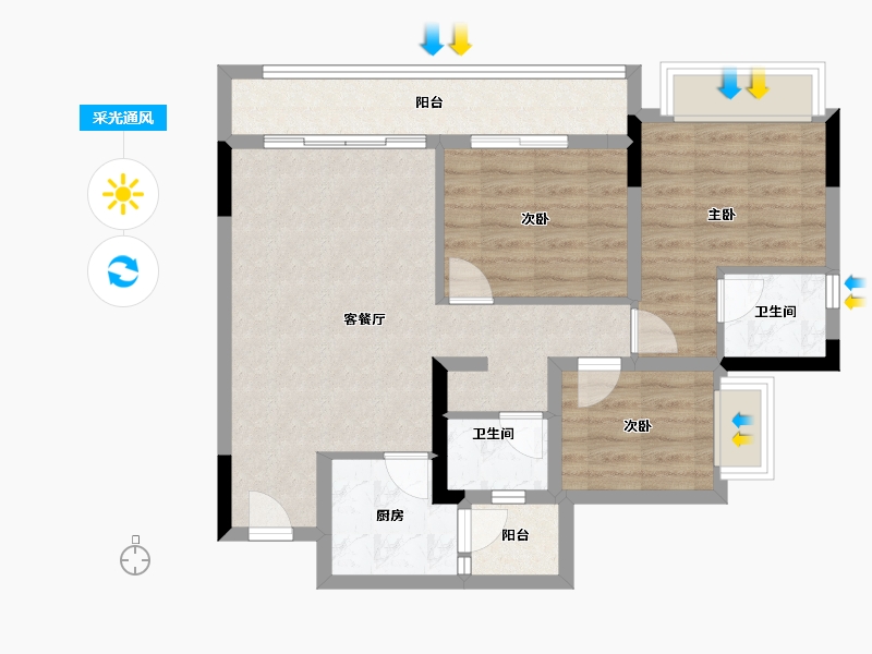 重庆-重庆市-北京城建龙樾生态城-74.85-户型库-采光通风