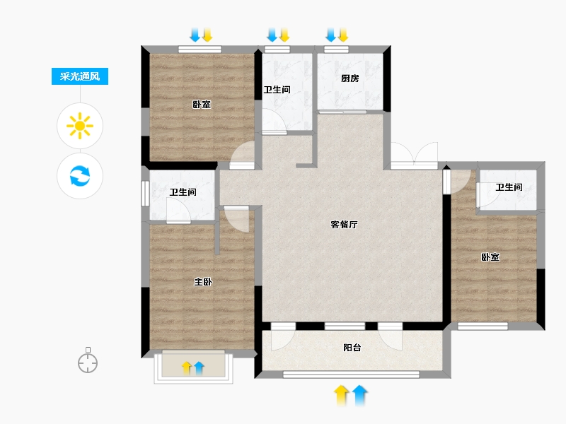 吉林省-吉林市-泊逸·天玺甲第-94.23-户型库-采光通风