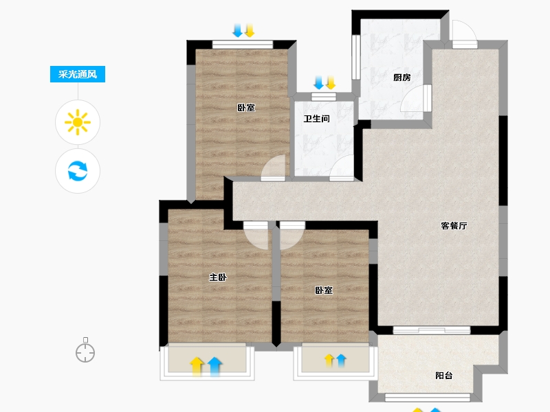 安徽省-淮北市-中房·翡翠岛-76.02-户型库-采光通风