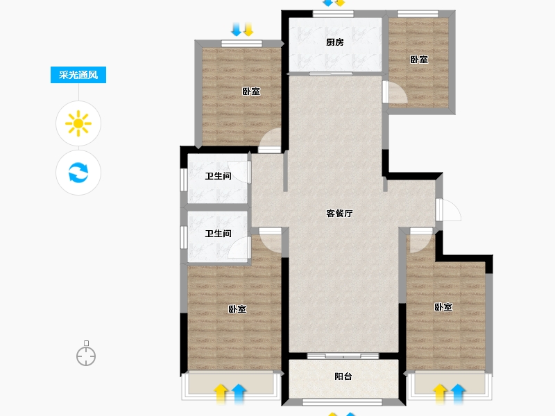 陕西省-咸阳市-永安居-108.80-户型库-采光通风