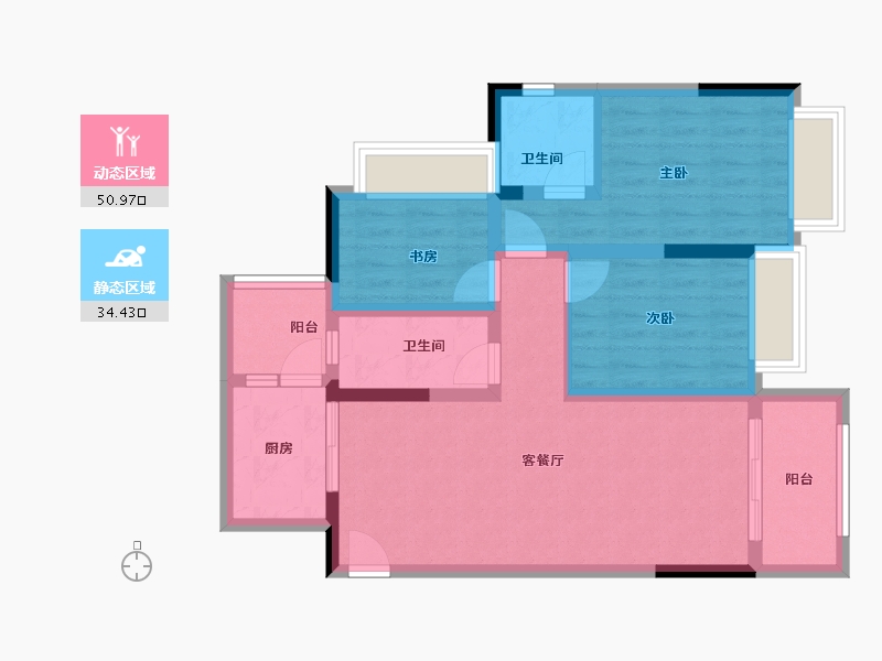 重庆-重庆市-北京城建龙樾生态城-74.99-户型库-动静分区