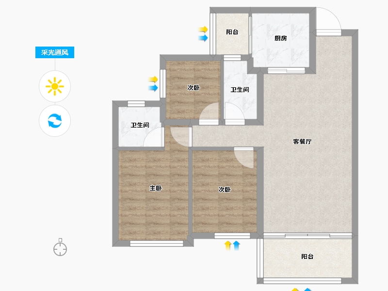 四川省-广安市-龙鑫美湖湾-73.31-户型库-采光通风