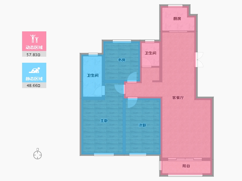 宁夏回族自治区-吴忠市-星河传说住宅小区·二期-94.53-户型库-动静分区