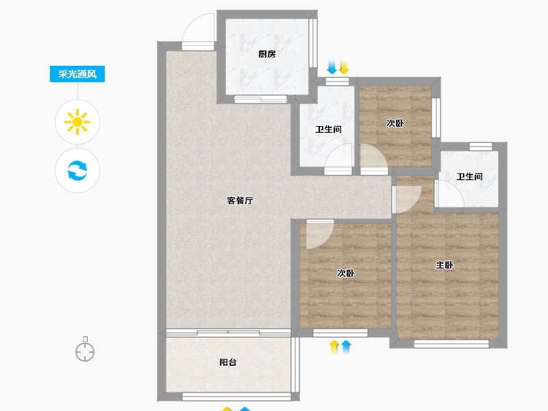 四川省-广安市-龙鑫美湖湾-71.77-户型库-采光通风