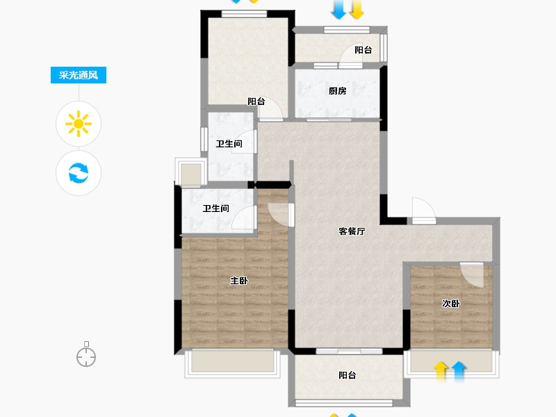 江苏省-淮安市-碧桂园江北新城-94.40-户型库-采光通风