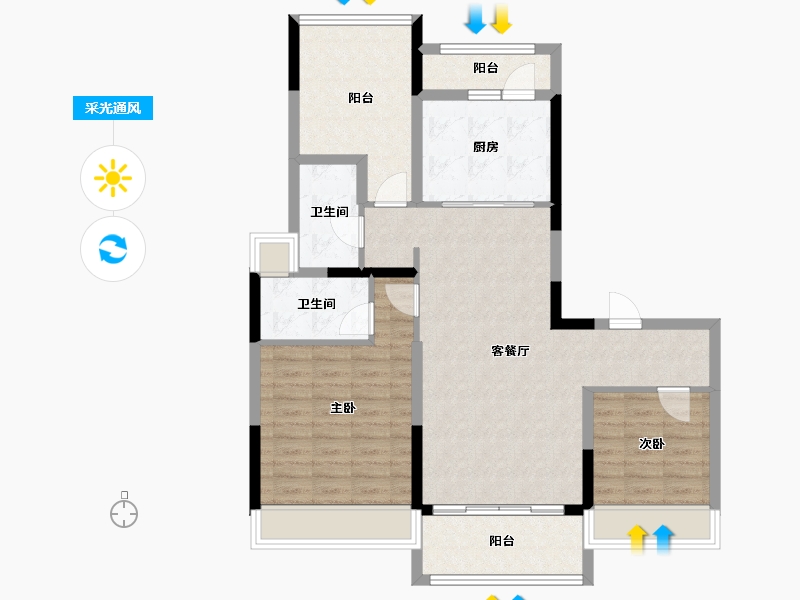 安徽省-滁州市-碧桂园江北新城-94.39-户型库-采光通风