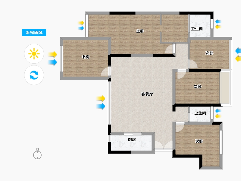 重庆-重庆市-北京城建龙樾生态城-128.74-户型库-采光通风