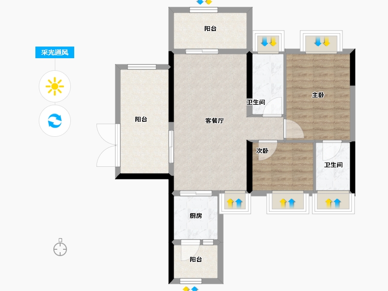 广东省-云浮市-翔顺筠粤豪苑-76.25-户型库-采光通风