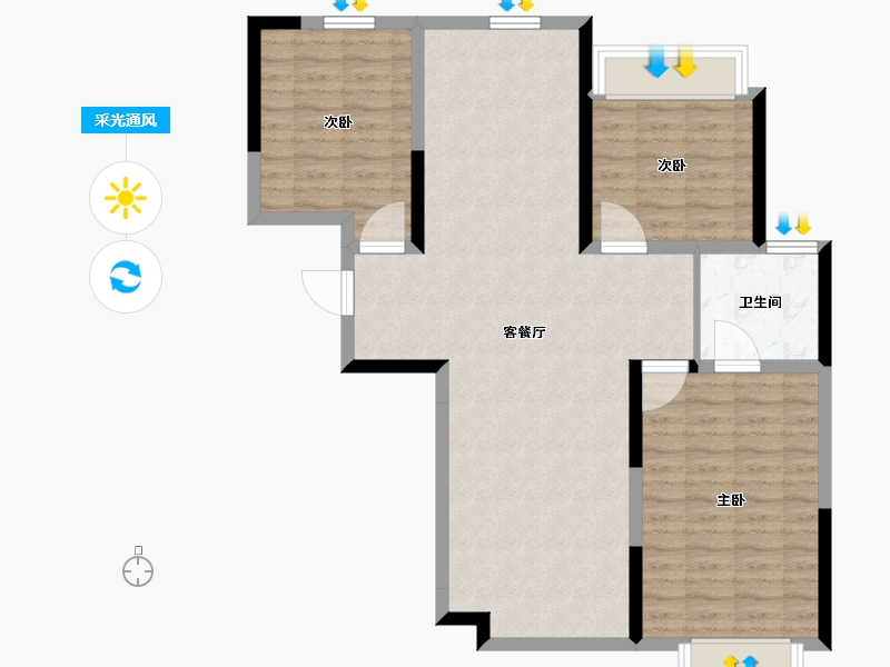 安徽省-淮北市-中房·翡翠岛-90.50-户型库-采光通风