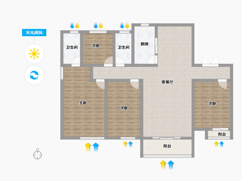 内蒙古自治区-乌兰察布市-铂蓝郡-129.70-户型库-采光通风