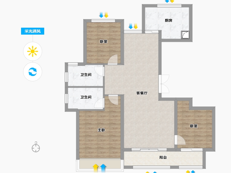 山东省-济宁市-城投绿城·湖畔雲庐-94.46-户型库-采光通风