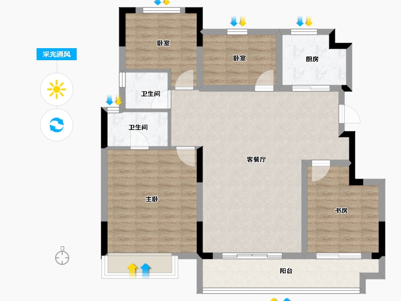 浙江省-湖州市-奥园湖山府-102.34-户型库-采光通风