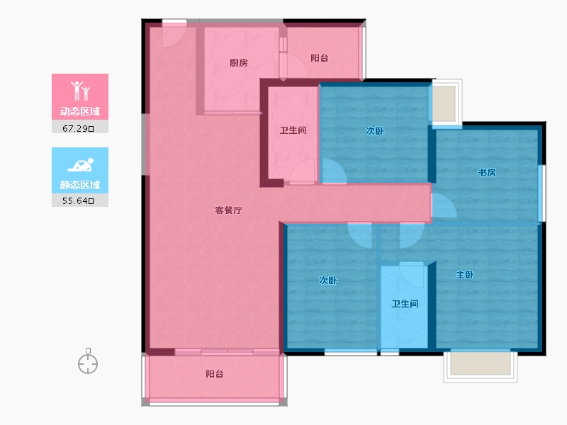 云南省-昆明市-中通世纪峯荟花园-110.44-户型库-动静分区