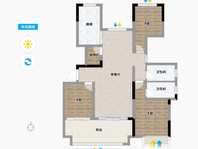 河南省-周口市-奥特莱斯望京府-103.72-户型库-采光通风