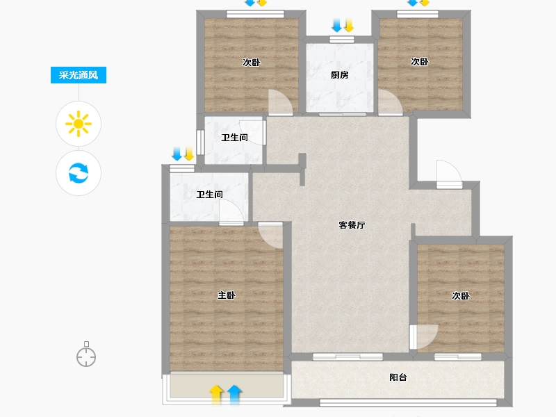 江苏省-苏州市-琴湖会客厅琴颂雅院-100.00-户型库-采光通风