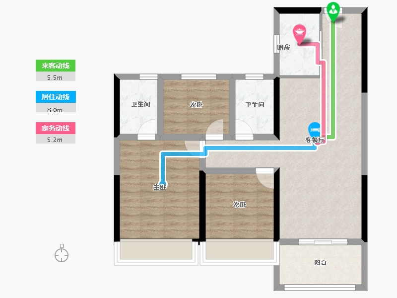 江苏省-淮安市-碧桂园江北新城-76.00-户型库-动静线