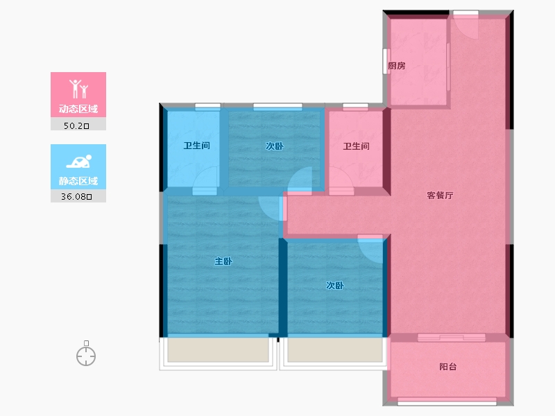 江苏省-淮安市-碧桂园江北新城-76.00-户型库-动静分区