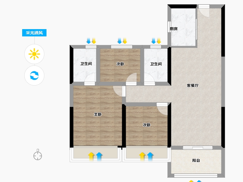 江苏省-淮安市-碧桂园江北新城-76.00-户型库-采光通风