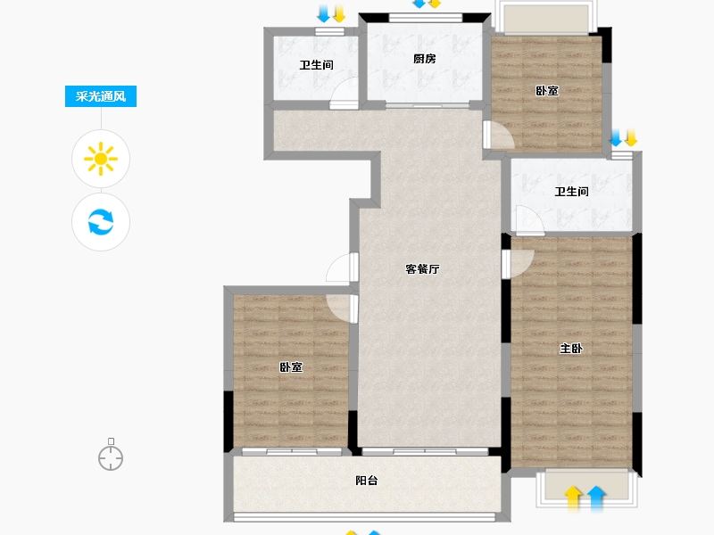 安徽省-淮北市-华松·葳墅颐景南区-114.34-户型库-采光通风