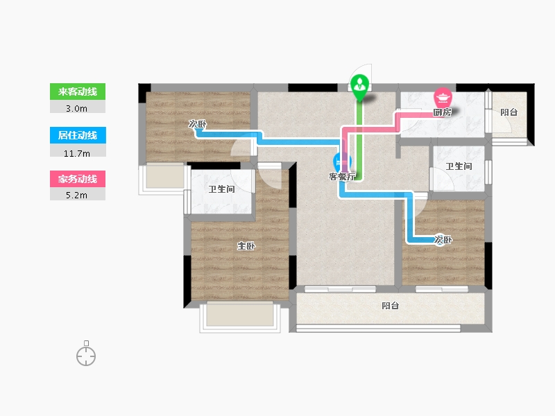 重庆-重庆市-北京城建龙樾生态城-73.34-户型库-动静线