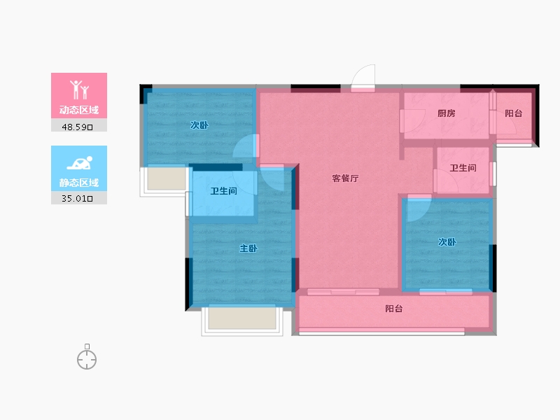 重庆-重庆市-北京城建龙樾生态城-73.34-户型库-动静分区