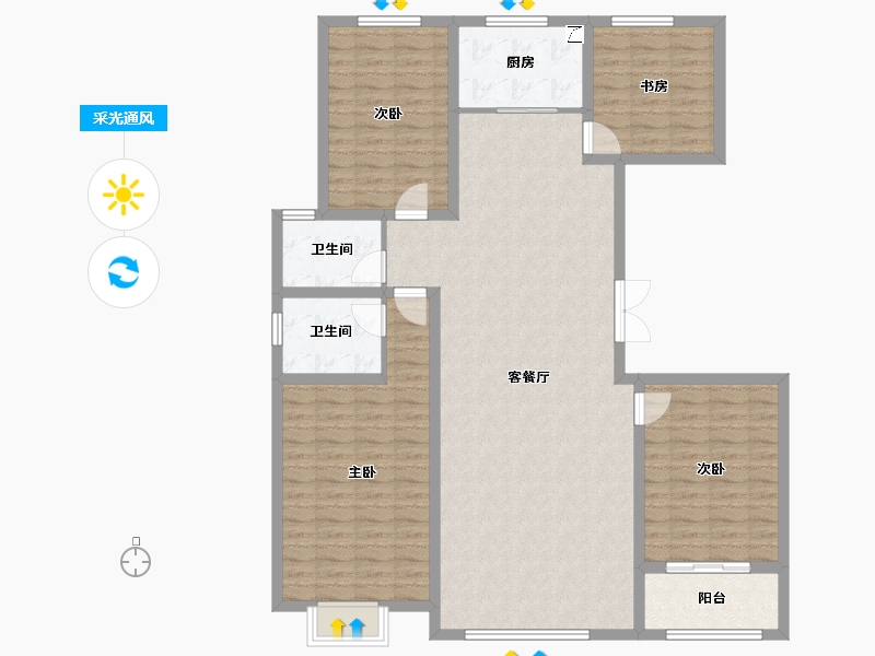 山东省-潍坊市-鸿运春熙园-132.80-户型库-采光通风